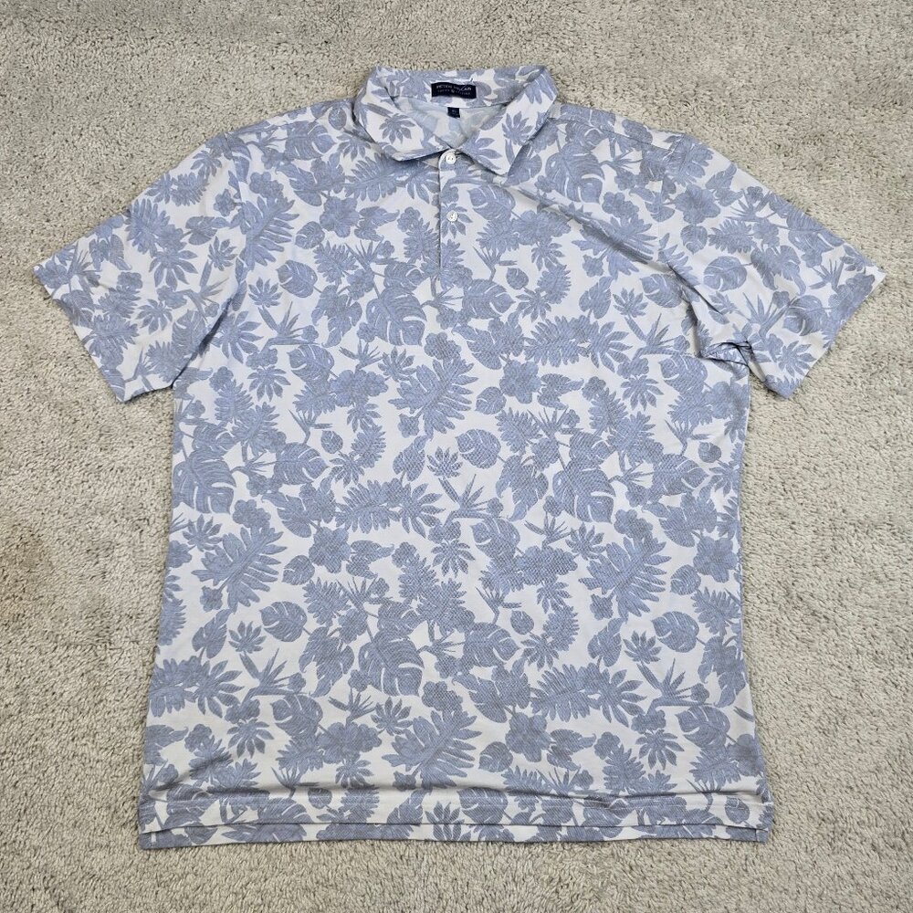 Peter Millar Crown Crafted Floral Leaf Golf Polo Size Extra Large XL Blue White